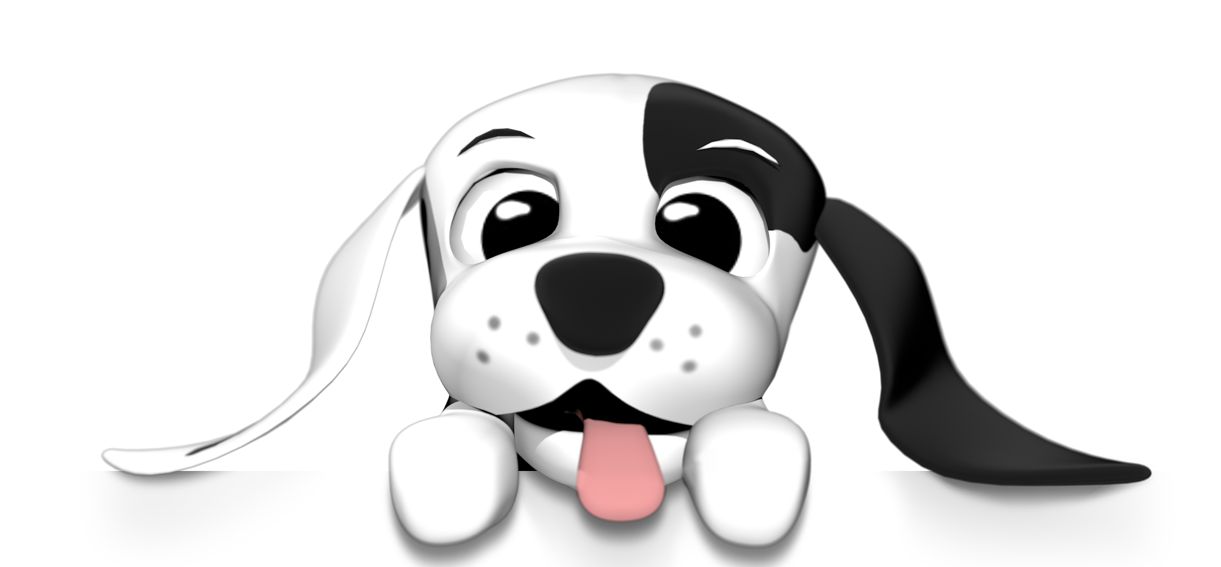 Domino the dog, a character from Little Bridge, peeking out from behind a panel