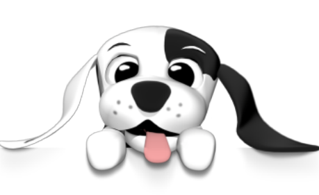 Domino the dog, a character from Little Bridge, peeking out from behind a panel