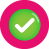 icon of a check mark in a green circle on a pink background